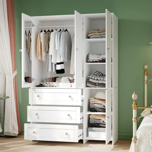 71" Wooden Armoire with Drawers Mirror