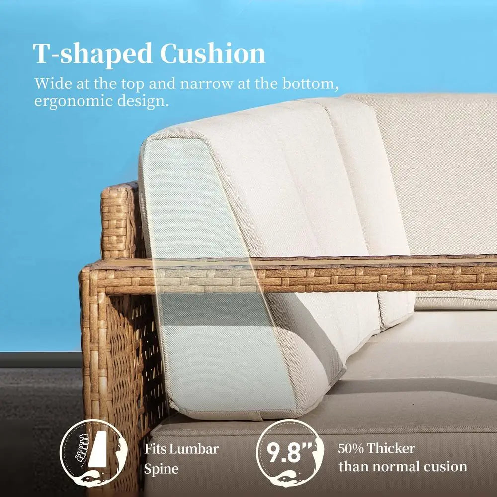 Outdoor Sectional Sofa with UltraThick Cushions, Rattan Wicker