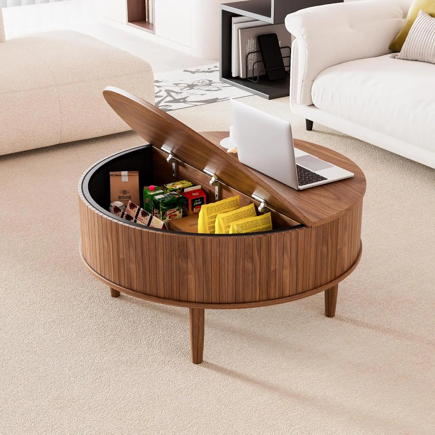 Round Lift Top Coffee Table with Storage