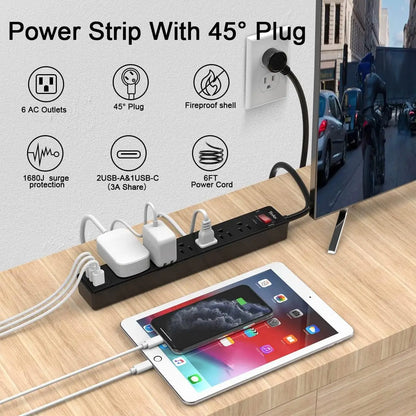 6Ft Power Strip Surge Protector