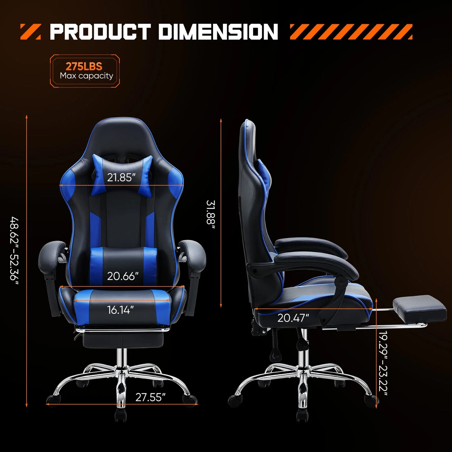 Chair Adjustable Swivel, Leather with Headrest and Lumbar Support