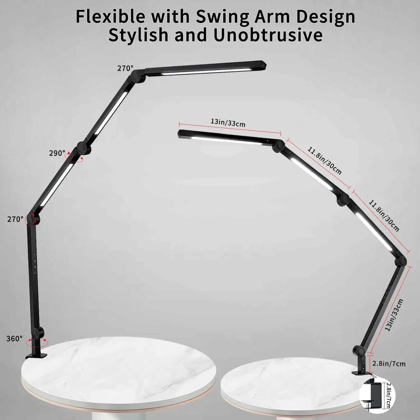 Desk Lamp with Clamp Flexible 4 sections Swing Arm