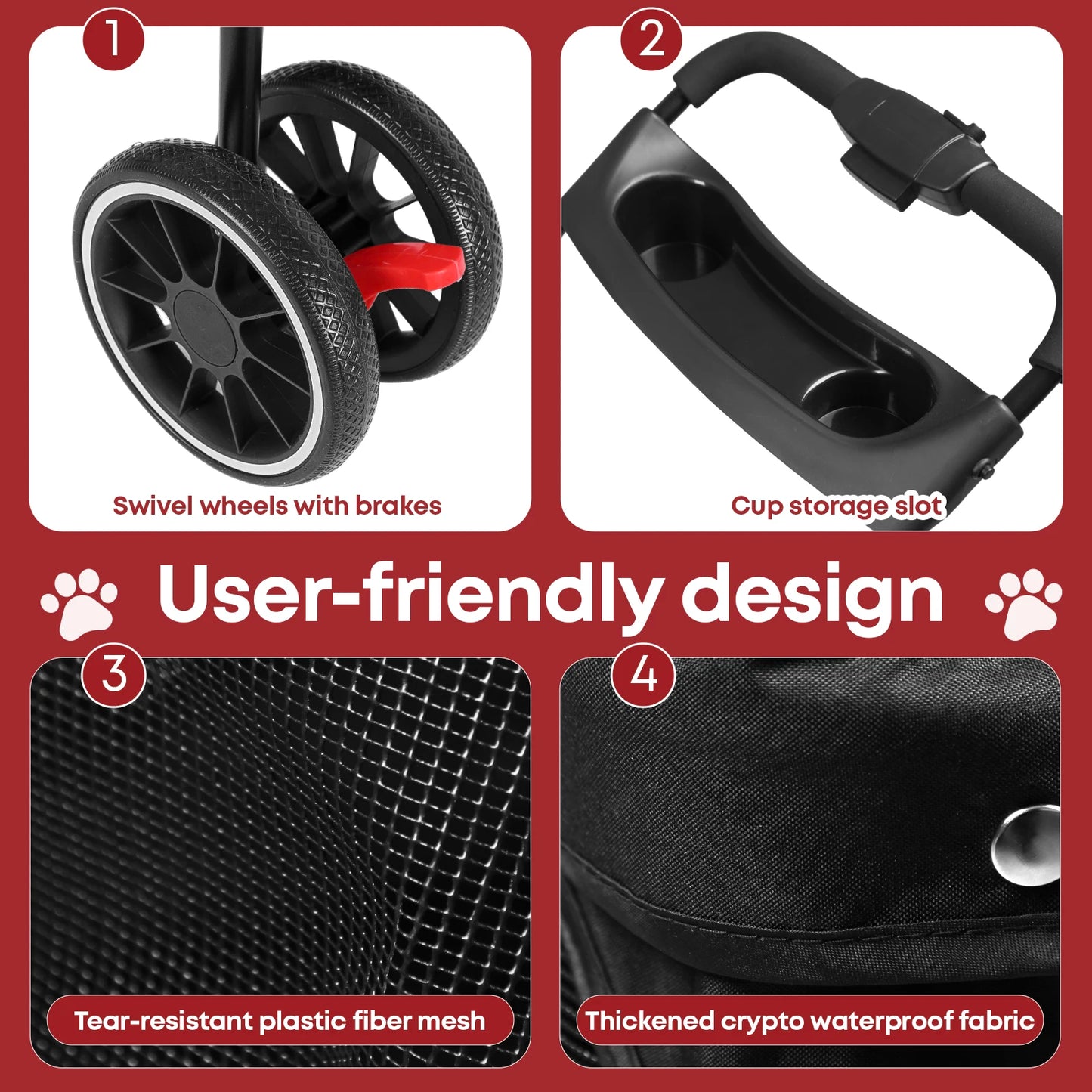 Pet Stroller, Foldable with Breathable Mesh Canopy