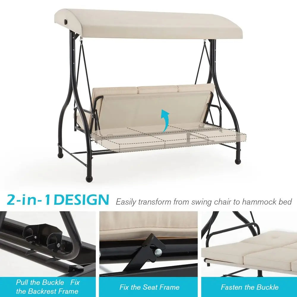 3Seat Outdoor Patio Swing With Canopy