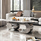 Coffee Table with Silver Stainless Steel Pedestal,Oval with Faux Marble Top