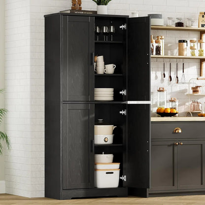 Freestanding Storage Cabinet with 4 Doors and Adjustable Shelves