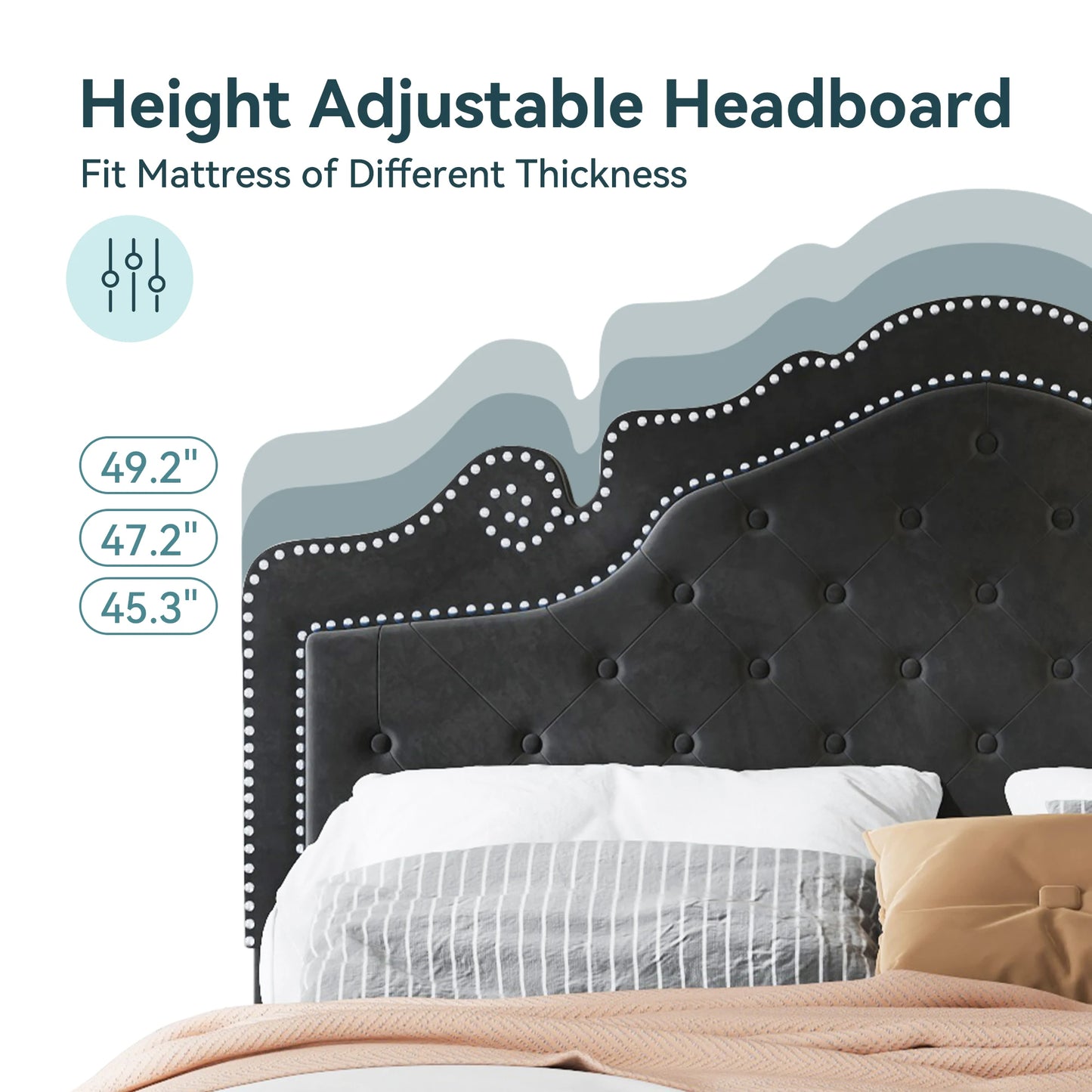 Velvet Bed Frame with Adjustable Tiara Headboard