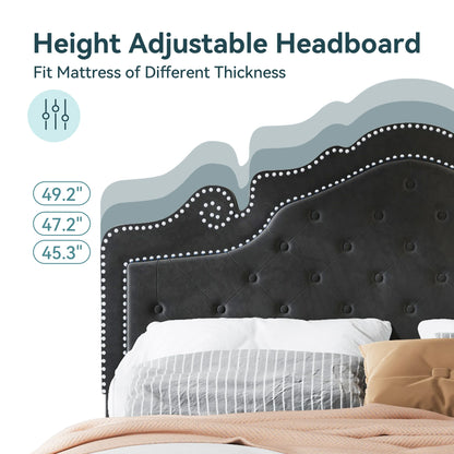 Velvet Bed Frame with Adjustable Tiara Headboard