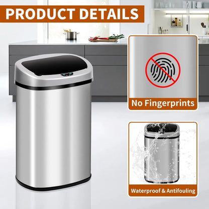 Kitchen Trash Can, Stainless Steel, Touch free Motion Sensor