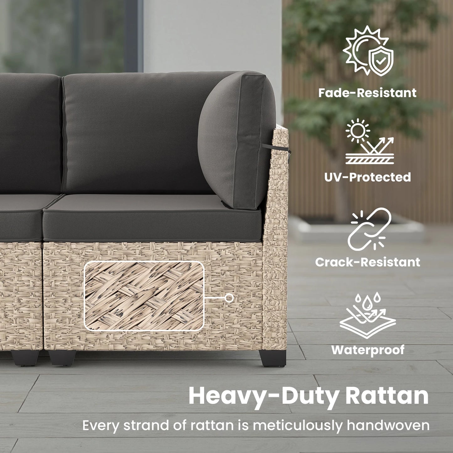 7-Piece Patio Furniture Set, Rattan Sectional Sofa with Glass Table,