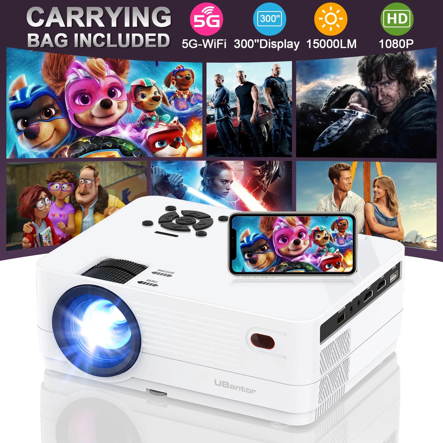 Full HD Movie Projector/300" Display Outdoor Movies, Home Theater