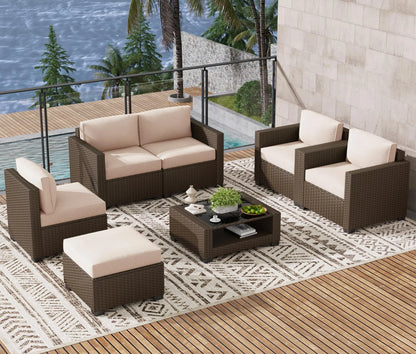 Outdoor Patio Furniture Set, Sectional Sofa, Wicker Rattan Patio Furniture