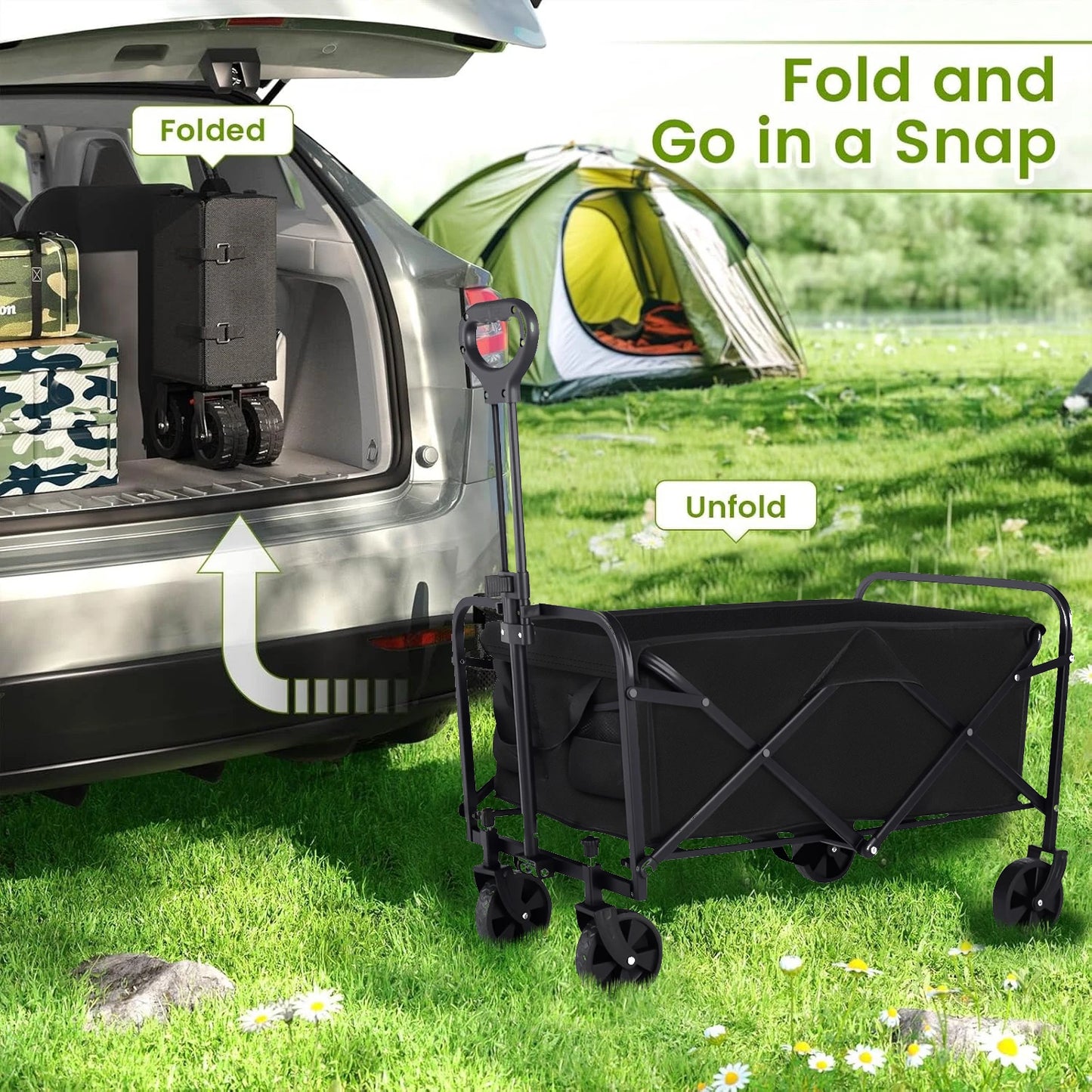 Portable Wagons for Groceries, with All-Terrain Wheels  Drink Holders