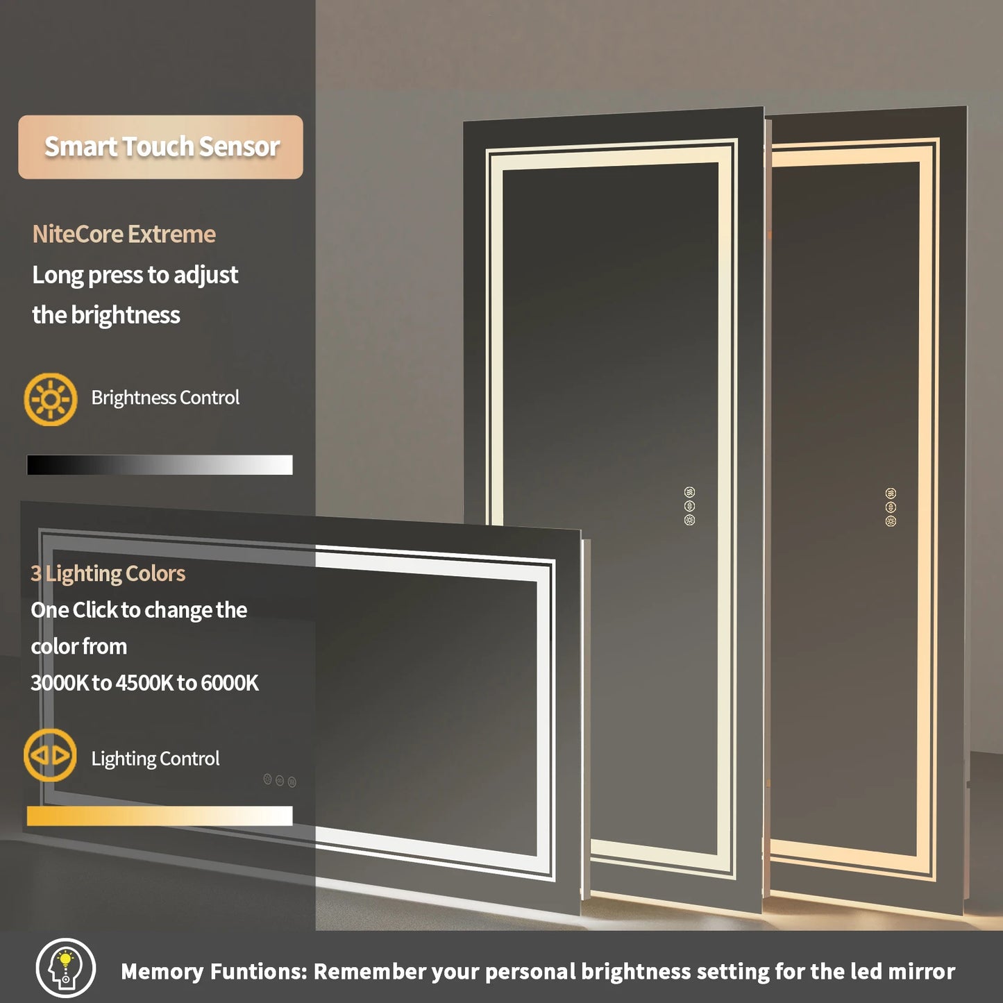 Illuminated Bathroom Mirror, Front and Backlit Lights