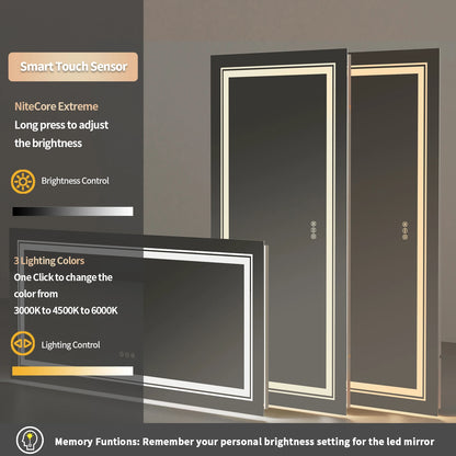 Illuminated Bathroom Mirror, Front and Backlit Lights