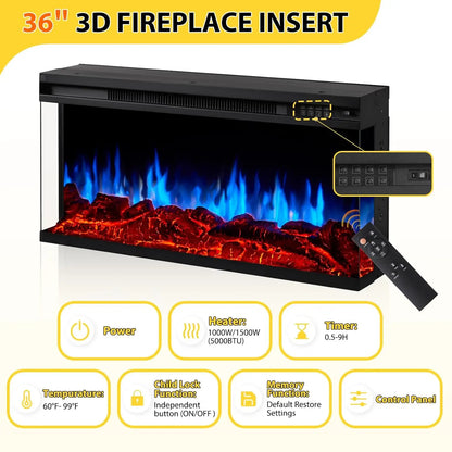 Fireplace TV Stand Media Console Glass Door Storage