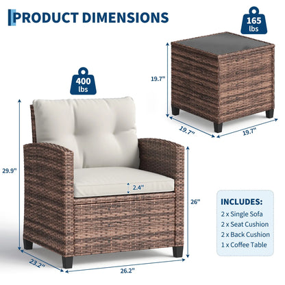3-Piece Wicker Patio Furniture Rattan With Coffee Table