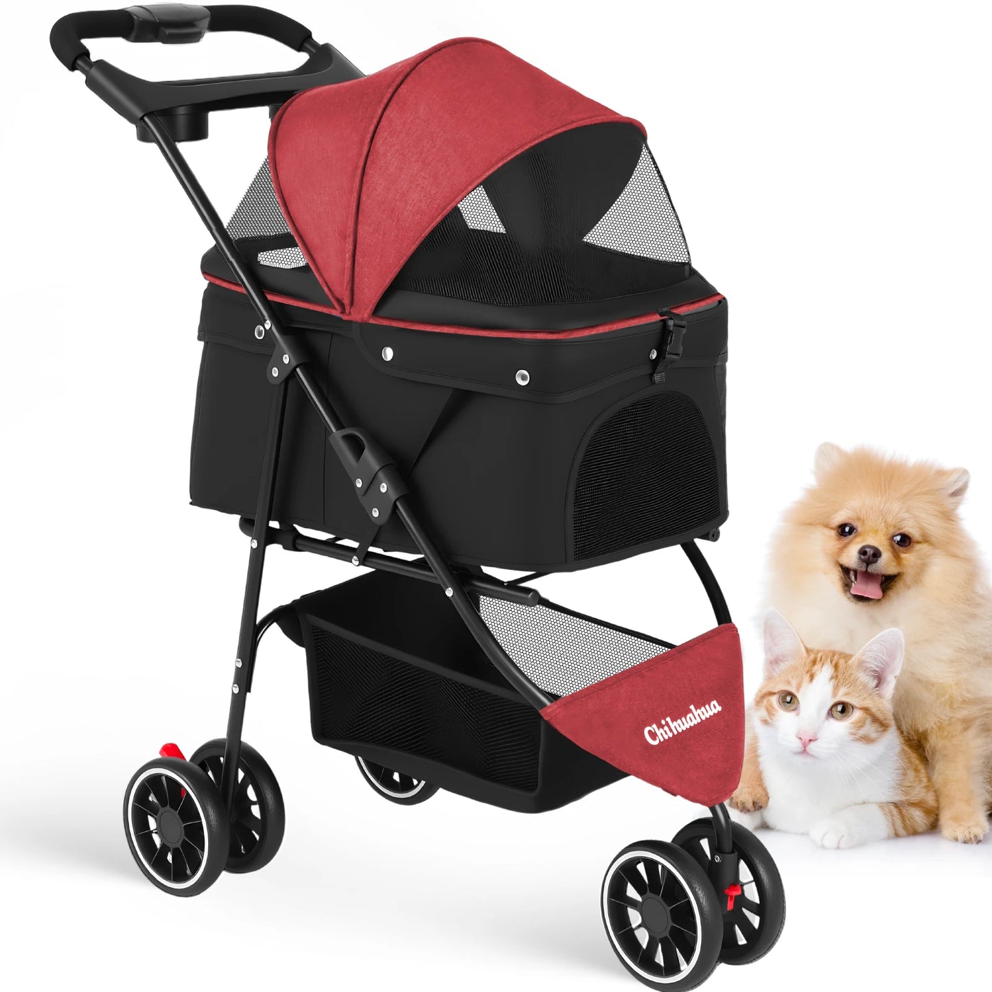 Pet Stroller, Foldable with Breathable Mesh Canopy