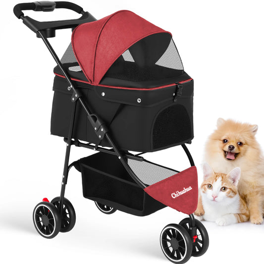 Pet Stroller, Foldable with Breathable Mesh Canopy