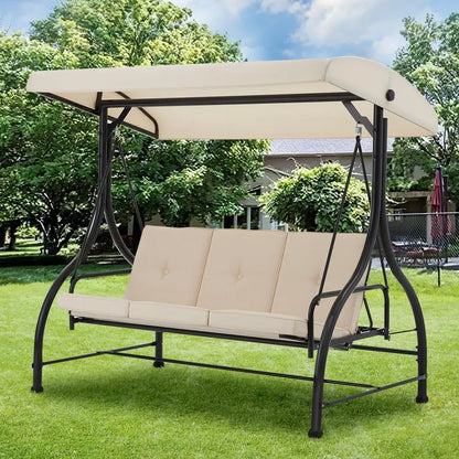 3Seat Outdoor Patio Swing With Canopy