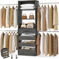 4-9Ft Closet System with 4 Wooden Drawers, Walk-in Closet Organizer Wardrobe Clothes Rack with 4 Hanging Rods, Garment Rack
