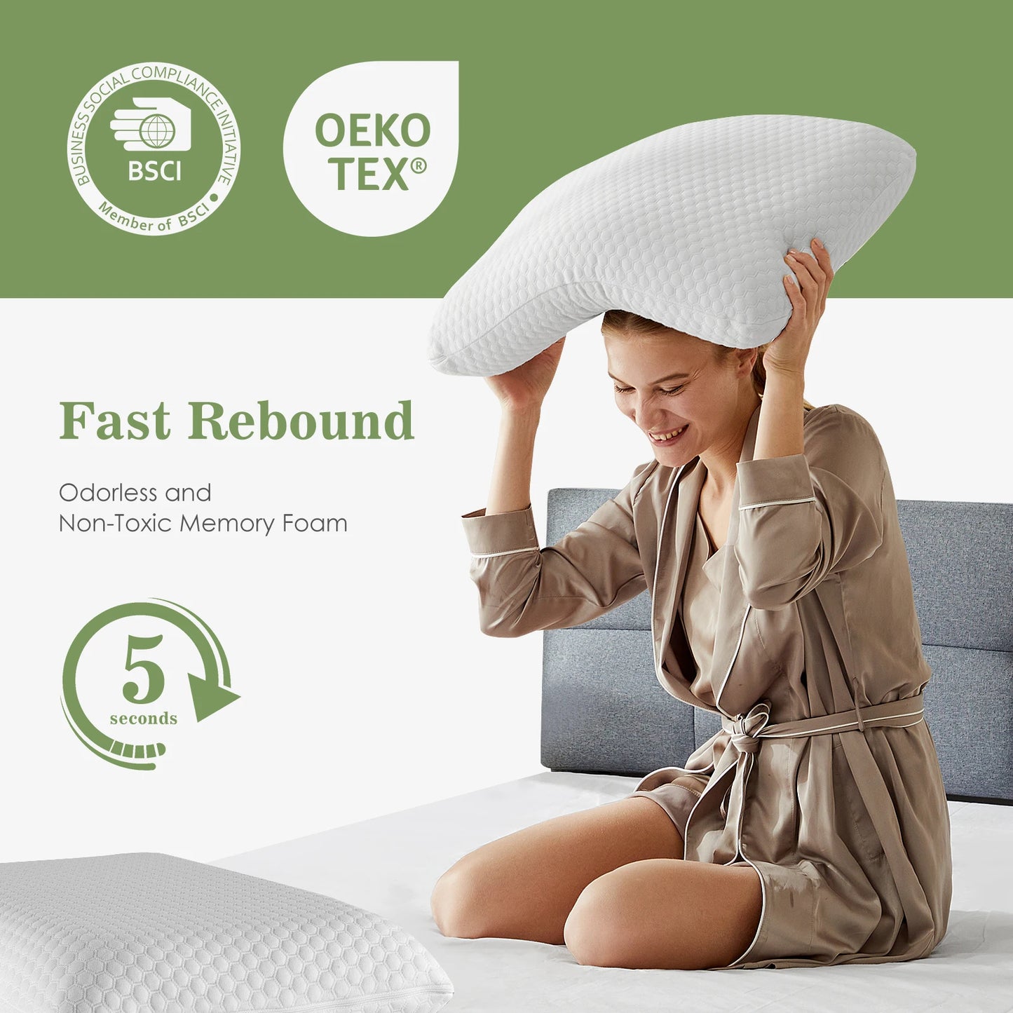 Memory Foam Pillows Standard Size, Ventilated Cooling, & Removable Washable Cover