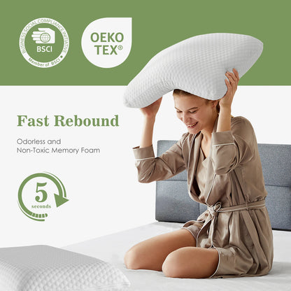 Memory Foam Pillows Standard Size, Ventilated Cooling, & Removable Washable Cover