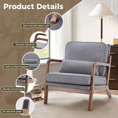 Chair Solid Wooden Frame with Arms and Waist Cushion
