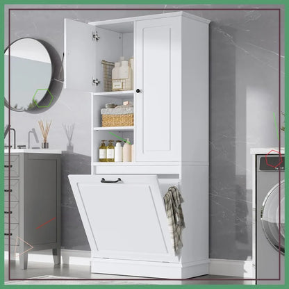 Laundry Hamper Cabinet with Adjustable Shelf