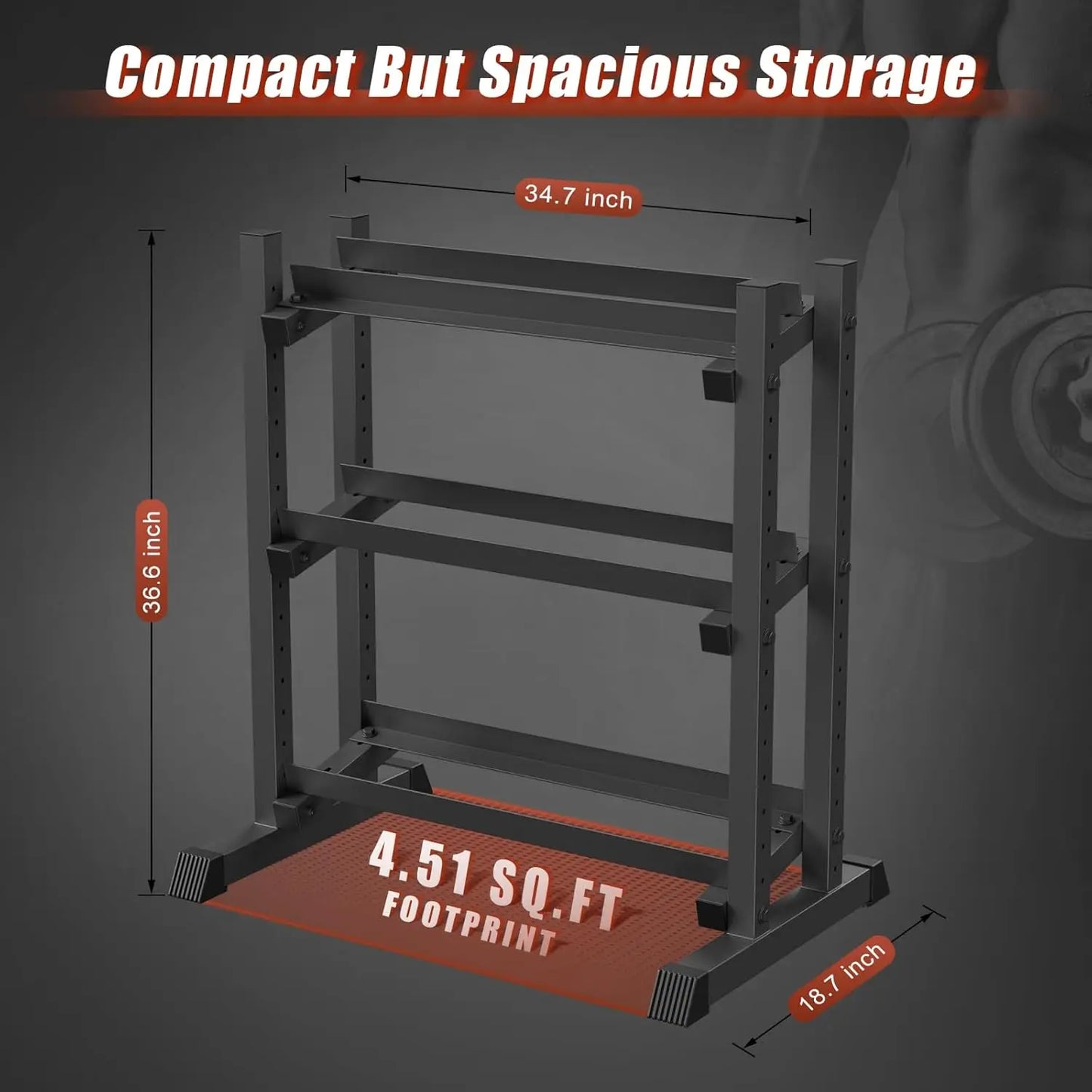 Adjustable 3-Tier Dumbbell Rack, Heavy-Duty Weight Stand for Home Gym with 1100LB Capacity