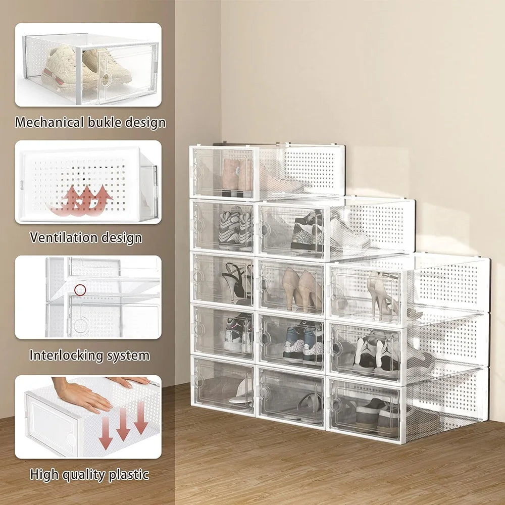 Transparent Plastic Stackable Shoe Storage Boxes