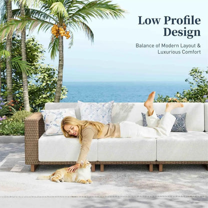 Outdoor Sectional Sofa with UltraThick Cushions, Rattan Wicker