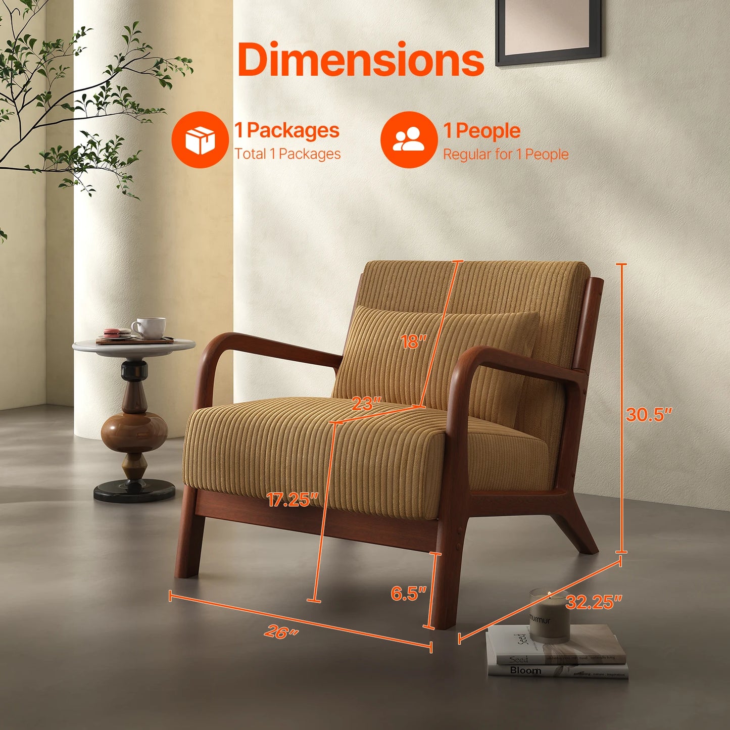 Accent Chair, with Solid Wood Frame