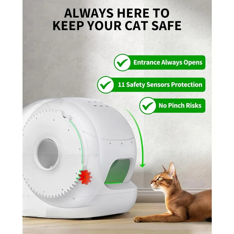 Automatic Self-Cleaning Cat Litter Box, App Control with Safety Sensors, Odor Free