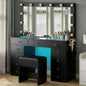 Vanity Desk with Lights, 47 Inch Mirror, and Drawers
