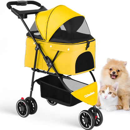 Pet Stroller, Foldable with Breathable Mesh Canopy