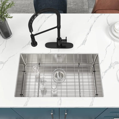 30x18 Inch Undermount Stainless Steel Kitchen Sink Set with Grid and Drain Assembly