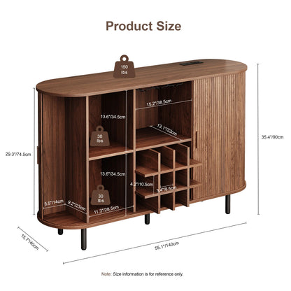 Wine Bar Cabinet w/ LED Light,  Wine Rack & Glass Holder