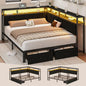 Queen Corner Bed Frame with Storage Drawers LED Lights USB Charging Station
