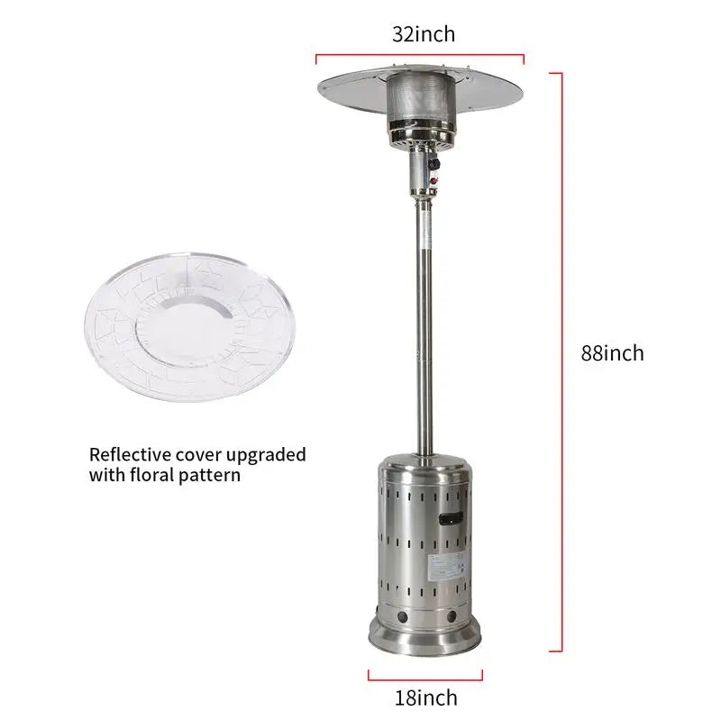 Propane Patio Heater with Wheels & Cover, Stainless Steel