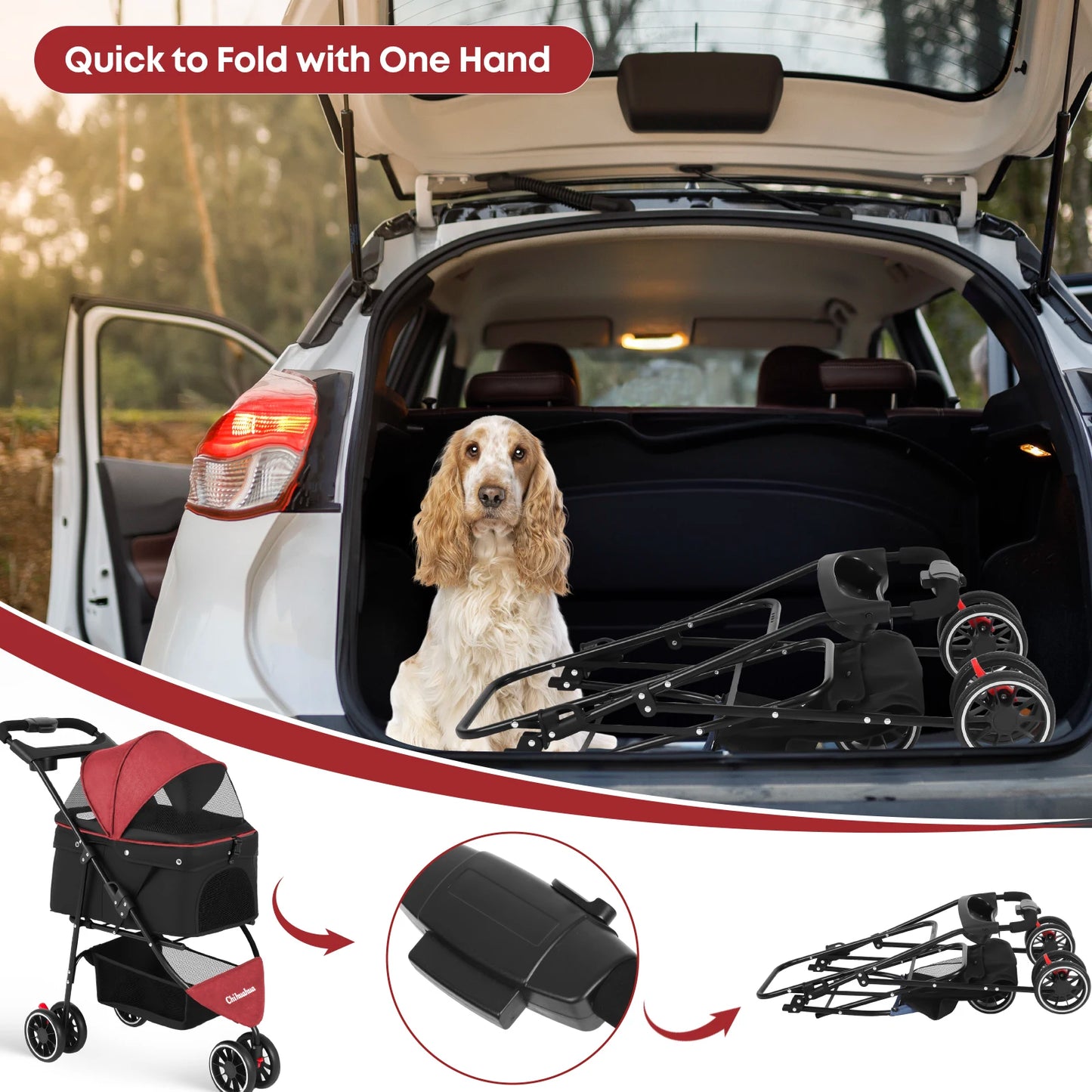 Pet Stroller, Foldable with Breathable Mesh Canopy