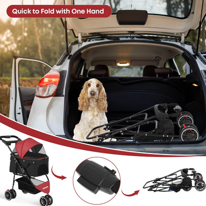 Pet Stroller, Foldable with Breathable Mesh Canopy