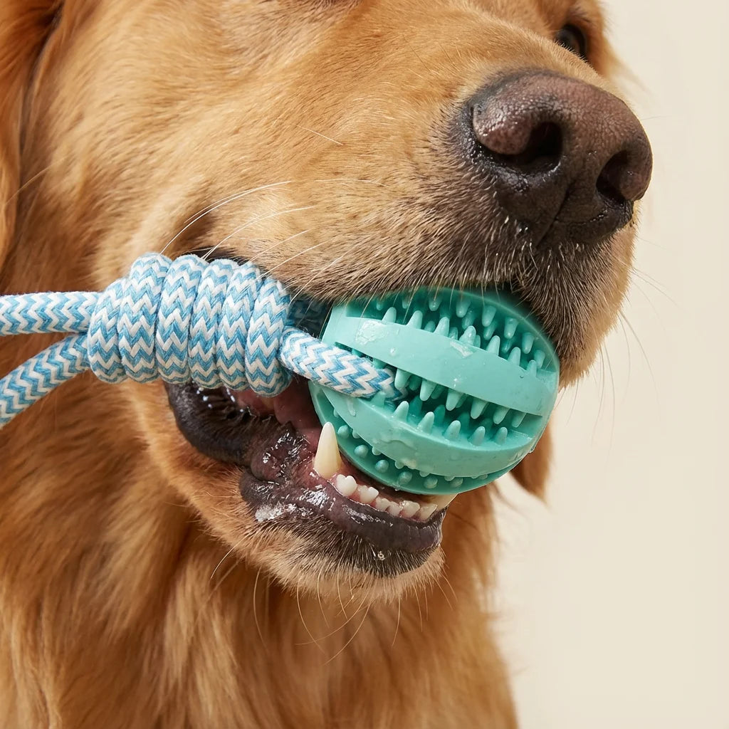 Rope & Rubber Dog Chew Ball, Treat Dispenser