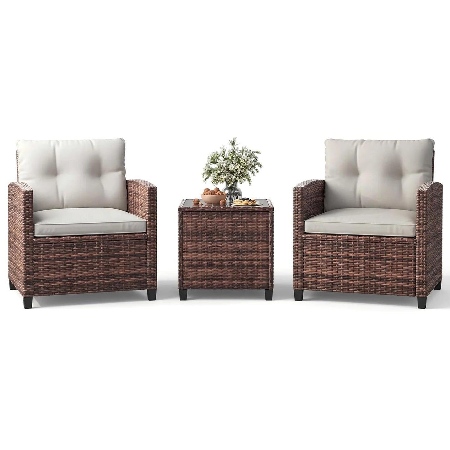 3-Piece Wicker Patio Furniture Rattan With Coffee Table