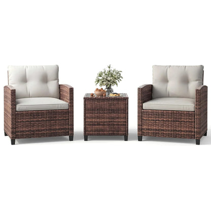 3-Piece Wicker Patio Furniture Rattan With Coffee Table