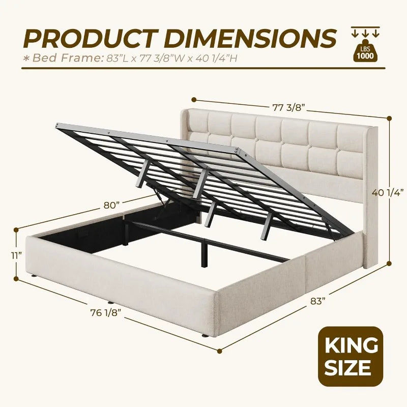 Lift Up Storage, Upholstered Platform Bed