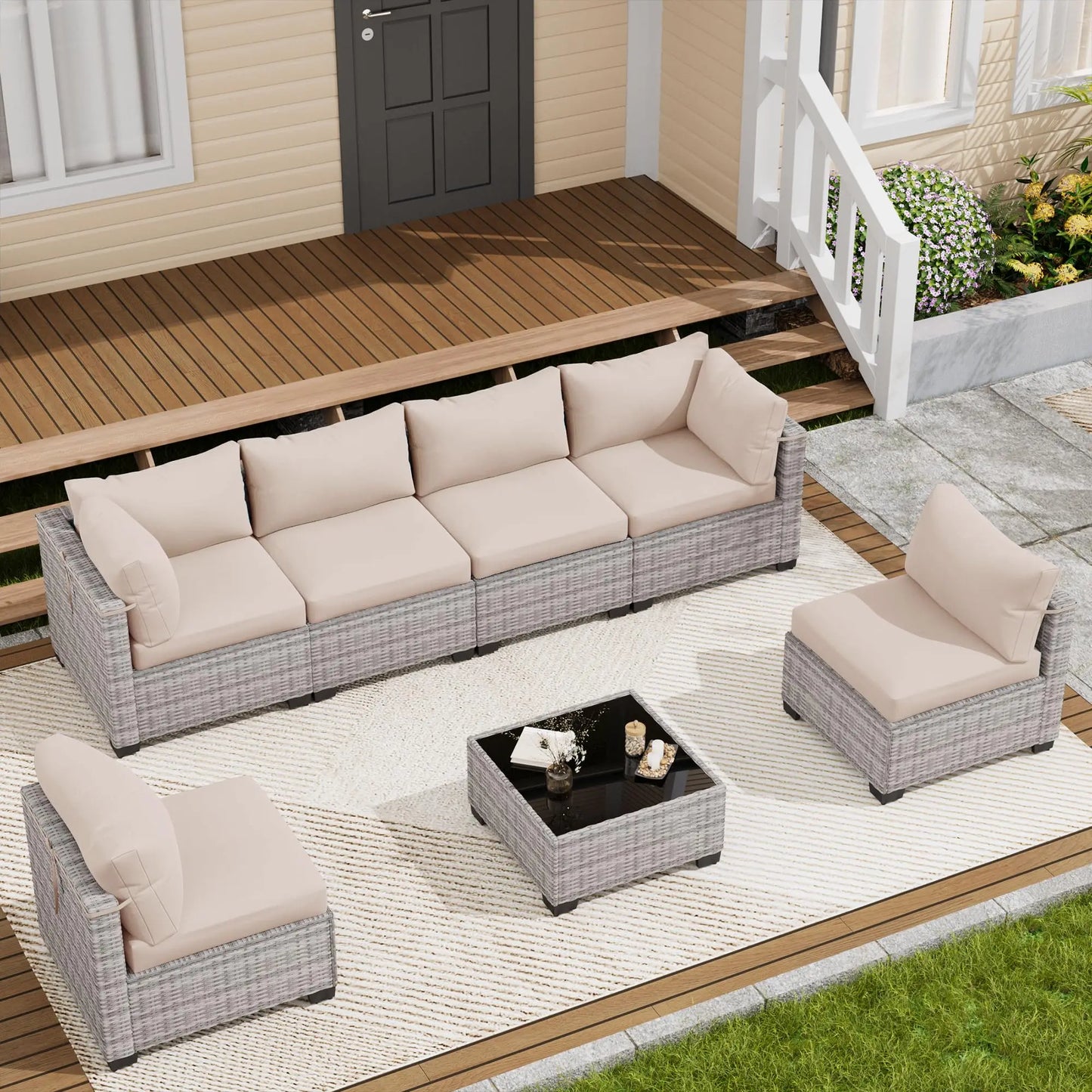 Outdoor Patio Furniture Set, Sectional Sofa, Wicker Rattan Patio Furniture