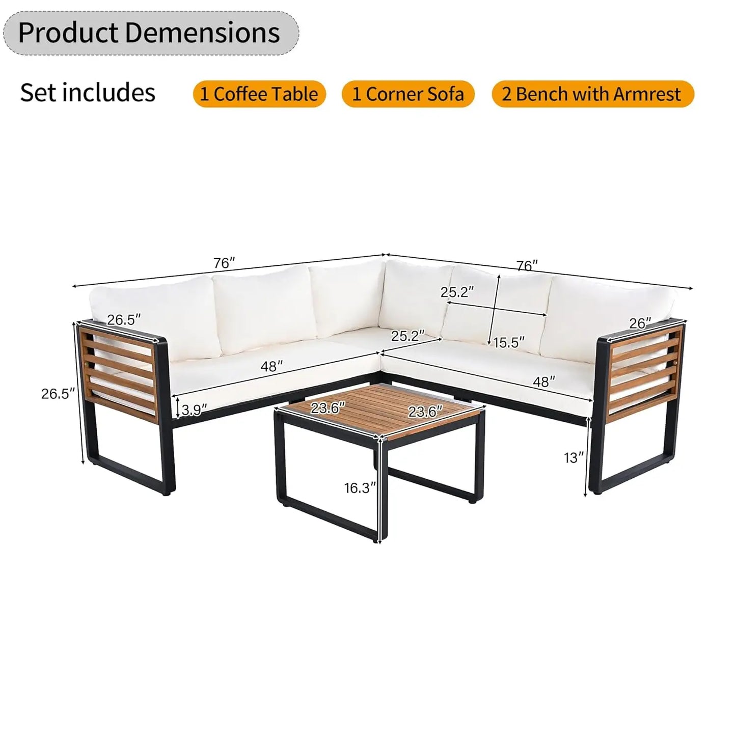 Outdoor Sofa Set with Coffee Table,