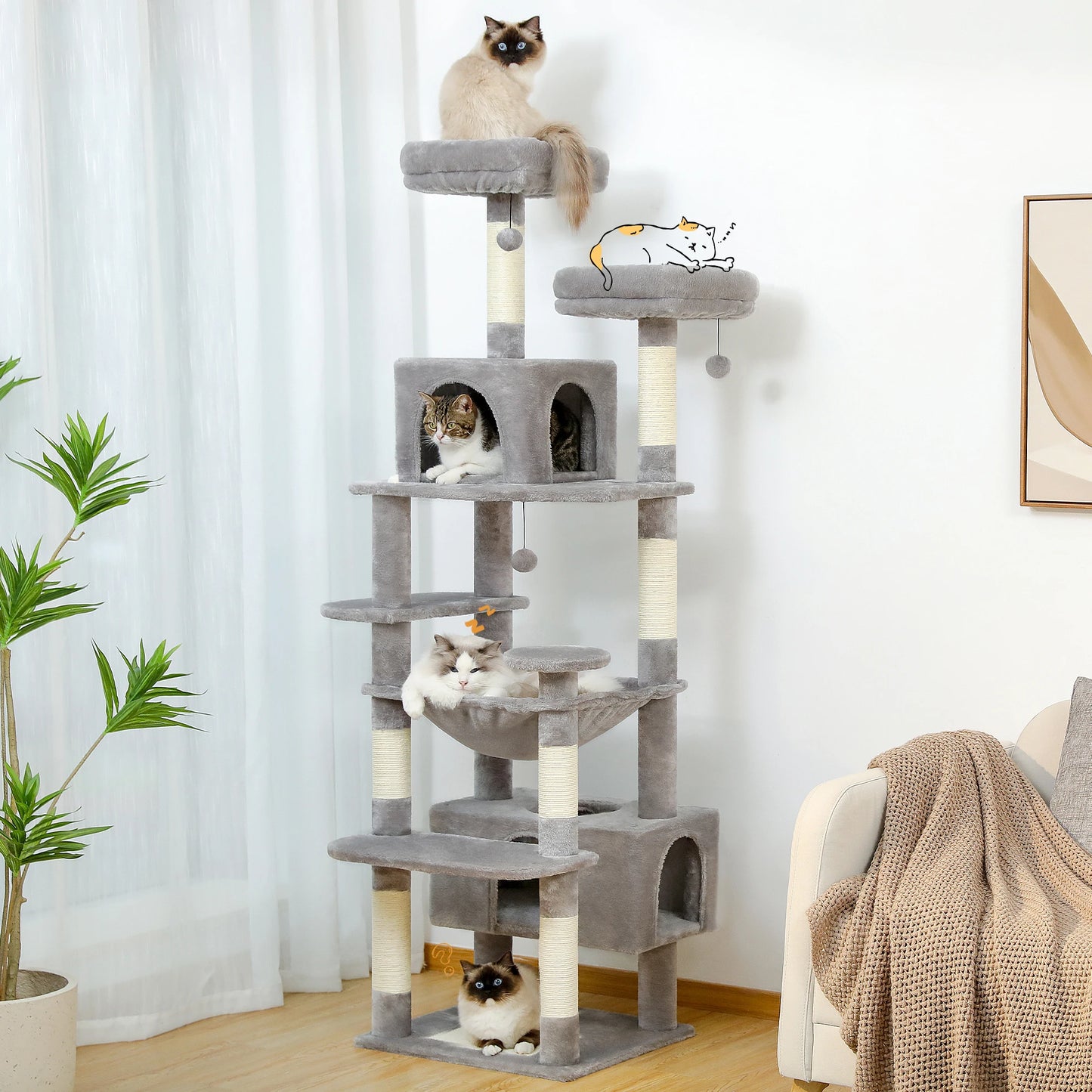 Cat  Tree & Tower for Indoor Cats With Scratching Posts, Hammock, Padded Perches, and Condos
