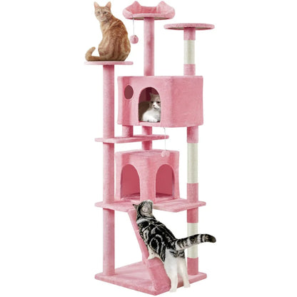 Cat Tree, Tower with Perch, Caves, Scratching Posts,Ladder, and Plush Balls